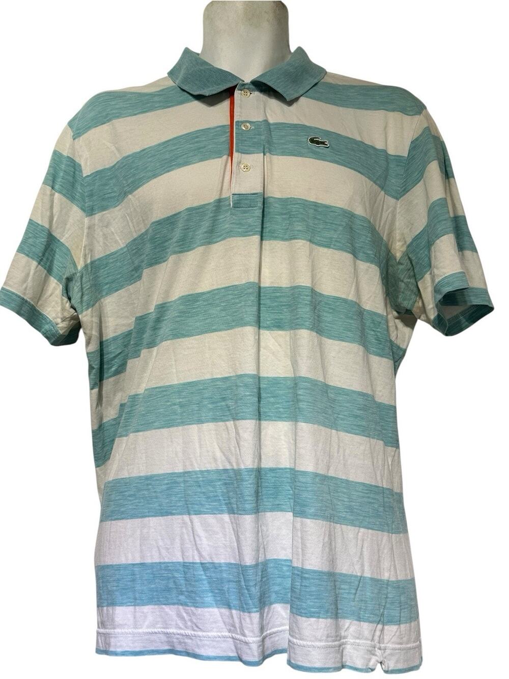 Vintage Lacoste Men’s Size 7 Aqua White Stripe Short Sleeve Polo Shirt